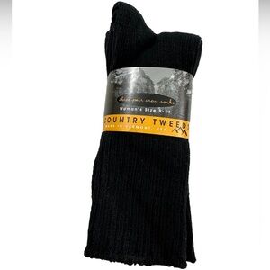 Country Tweed Vermont 3 Pair of Crew Socks Black Cotton Blend
